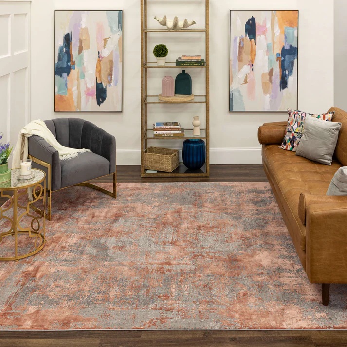 Contemporary Rugs & Transitional Rugs Tryst Collection Bari Terra Lt. Grey - Grey & Rust - Orange Machine Made Rug