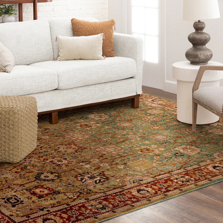 Traditional & Oriental Rugs Spice Market Myanmar Aquamarine Rust - Orange & Green Machine Made Rug