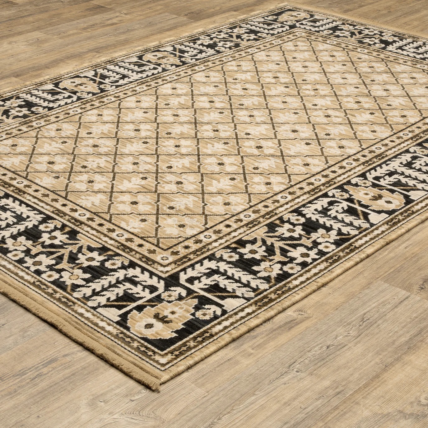 Oushak Rugs Acacia ACA12 Lt. Gold - Gold & Black - Charcoal Machine Made Rug