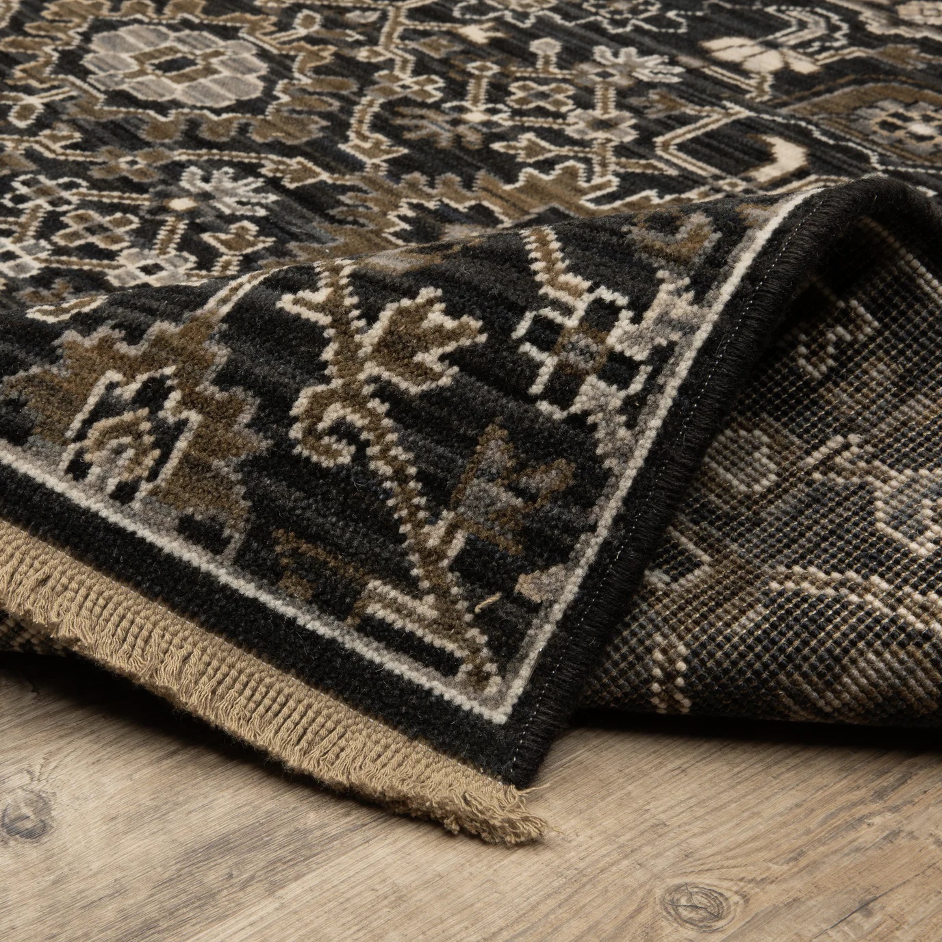 Oushak Rugs Acacia ACA05 Black - Charcoal & Ivory - Beige Machine Made Rug