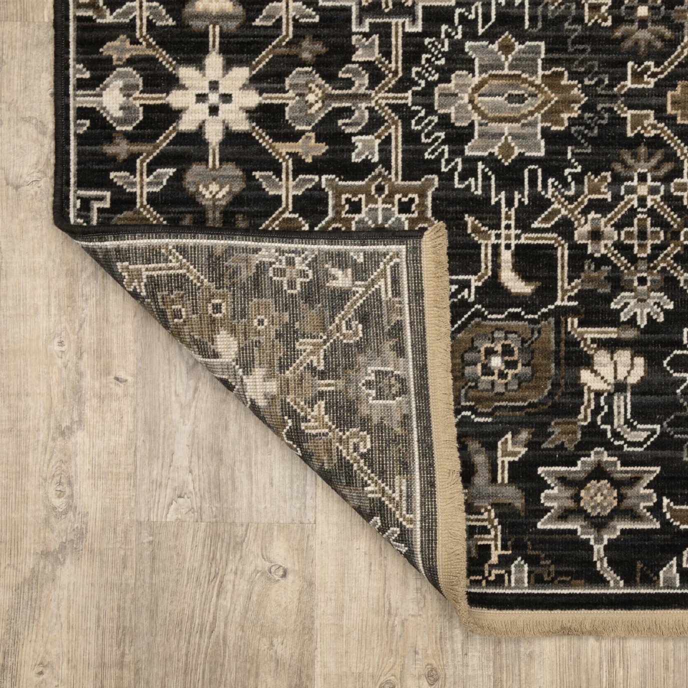 Oushak Rugs Acacia ACA05 Black - Charcoal & Ivory - Beige Machine Made Rug