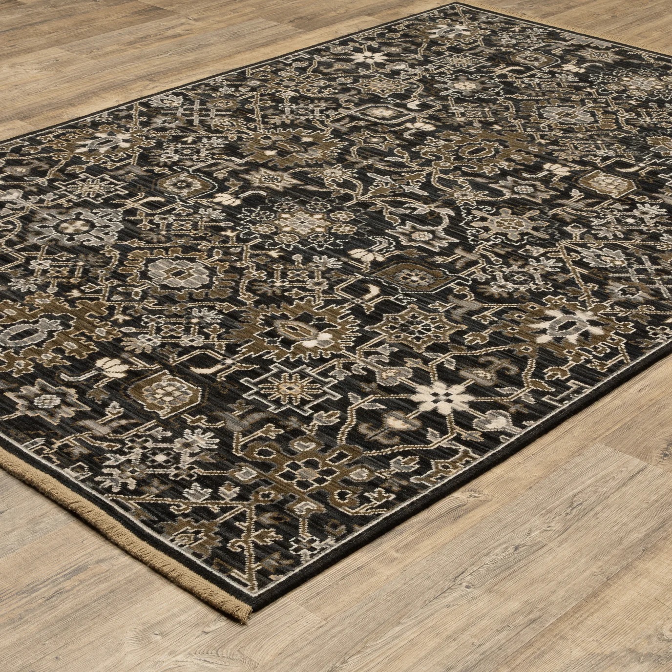 Oushak Rugs Acacia ACA05 Black - Charcoal & Ivory - Beige Machine Made Rug