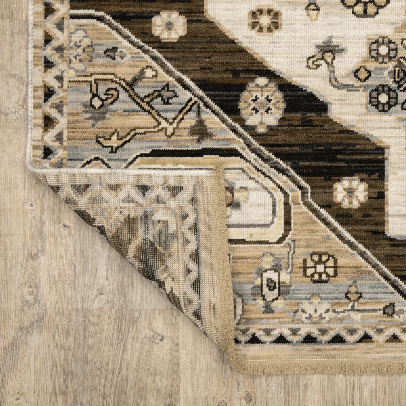 Oushak Rugs Acacia ACA04 Ivory - Beige & Lt. Brown - Chocolate Machine Made Rug
