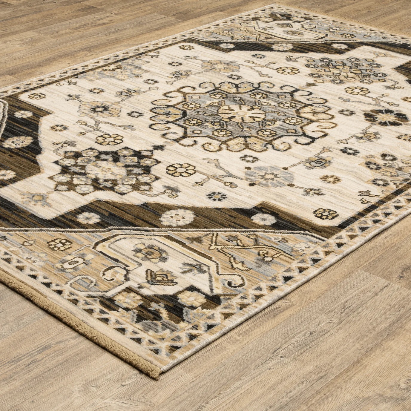 Oushak Rugs Acacia ACA04 Ivory - Beige & Lt. Brown - Chocolate Machine Made Rug