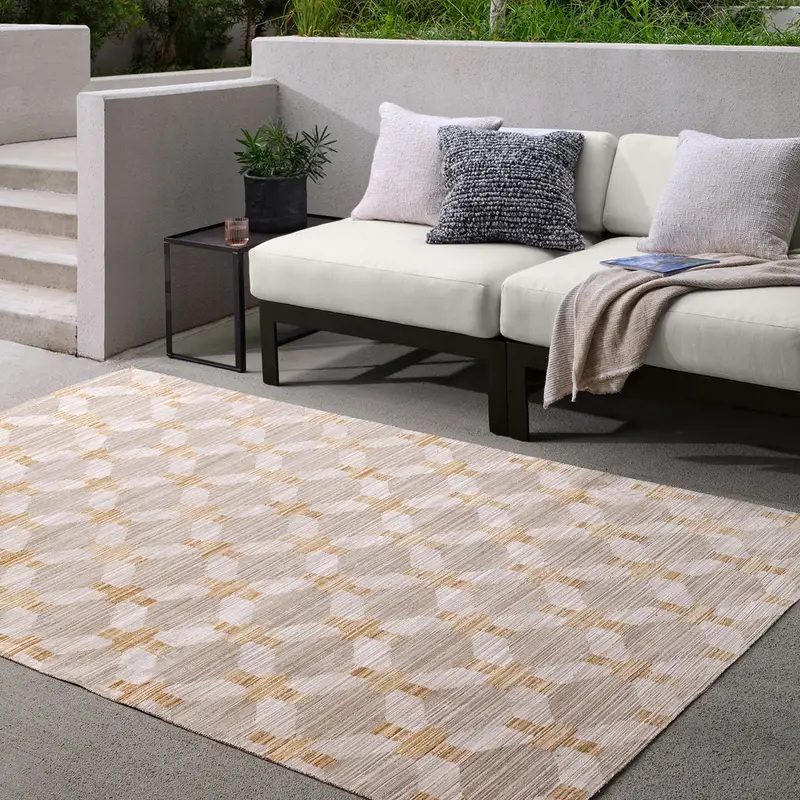 Contemporary Rugs & Transitional Rugs Muted Mosaic MUM01 Ivory - Beige & Lt. Gold - Gold Machine Made Rug