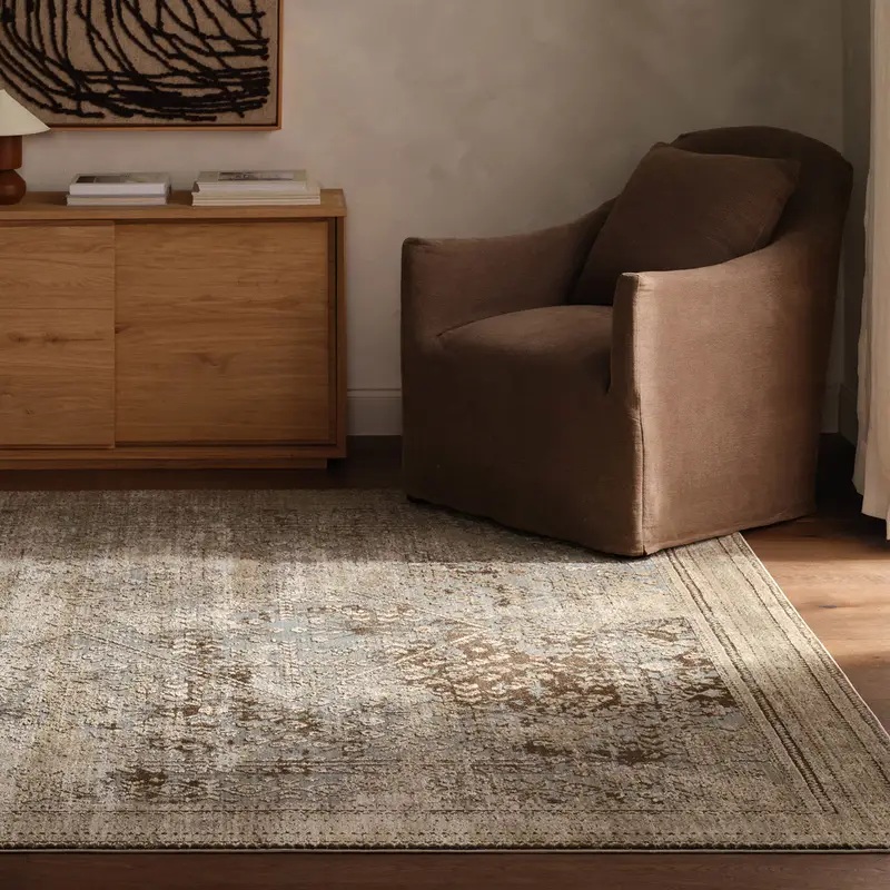 Antique Style Rugs Patterned Silence PSE01 Camel - Taupe Machine Made Rug