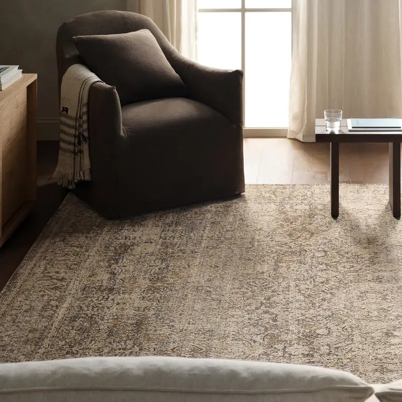 Antique Style Rugs Patterned Silence PSE04 Camel - Taupe Machine Made Rug