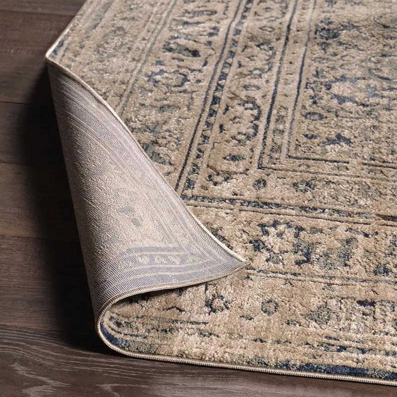 Antique Style Rugs Patterned Silence PSE06 Camel - Taupe & Medium Blue - Navy Hand Knotted Rug