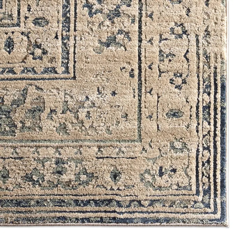 Antique Style Rugs Patterned Silence PSE06 Camel - Taupe & Medium Blue - Navy Hand Knotted Rug