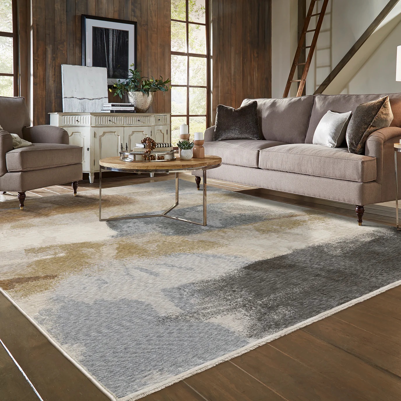 Contemporary Rugs & Transitional Rugs Hayden HAY09 Ivory - Beige & Camel - Taupe Machine Made Rug