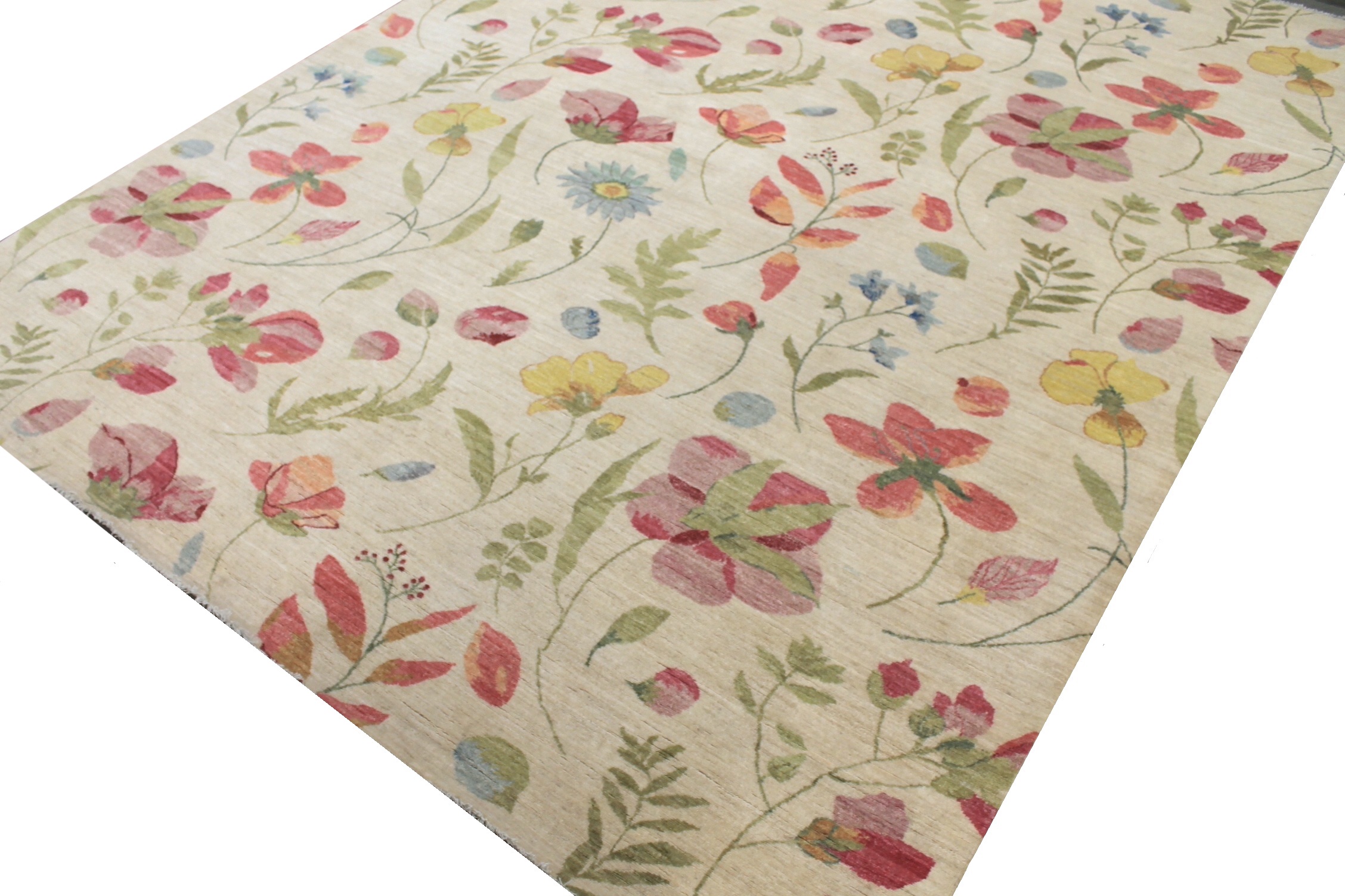 Contemporary Rugs & Transitional Rugs Flower Rug 030173 Ivory - Beige Hand Knotted Rug