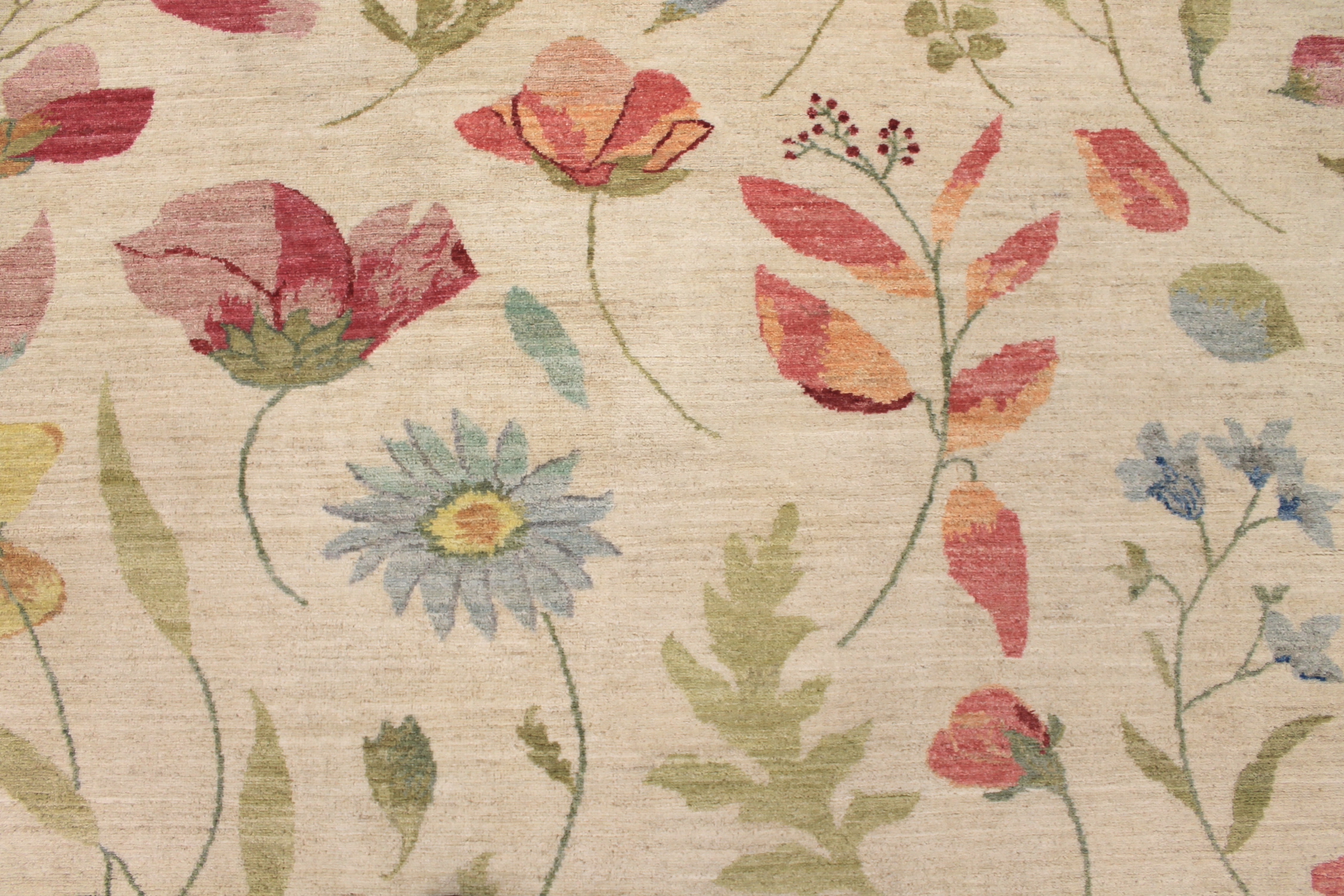 Contemporary Rugs & Transitional Rugs Flower Rug 030173 Ivory - Beige Hand Knotted Rug