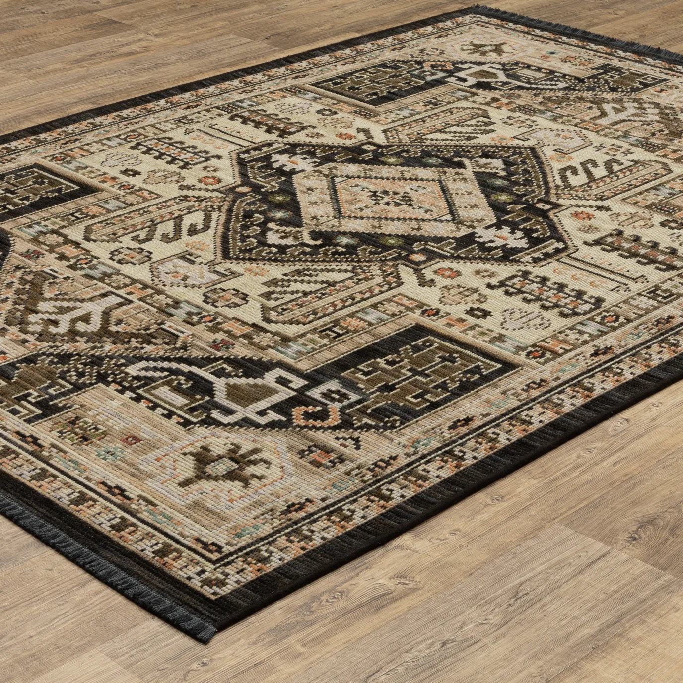 Antique Style Rugs Legacy LGY03 Black - Charcoal & Ivory - Beige Machine Made Rug