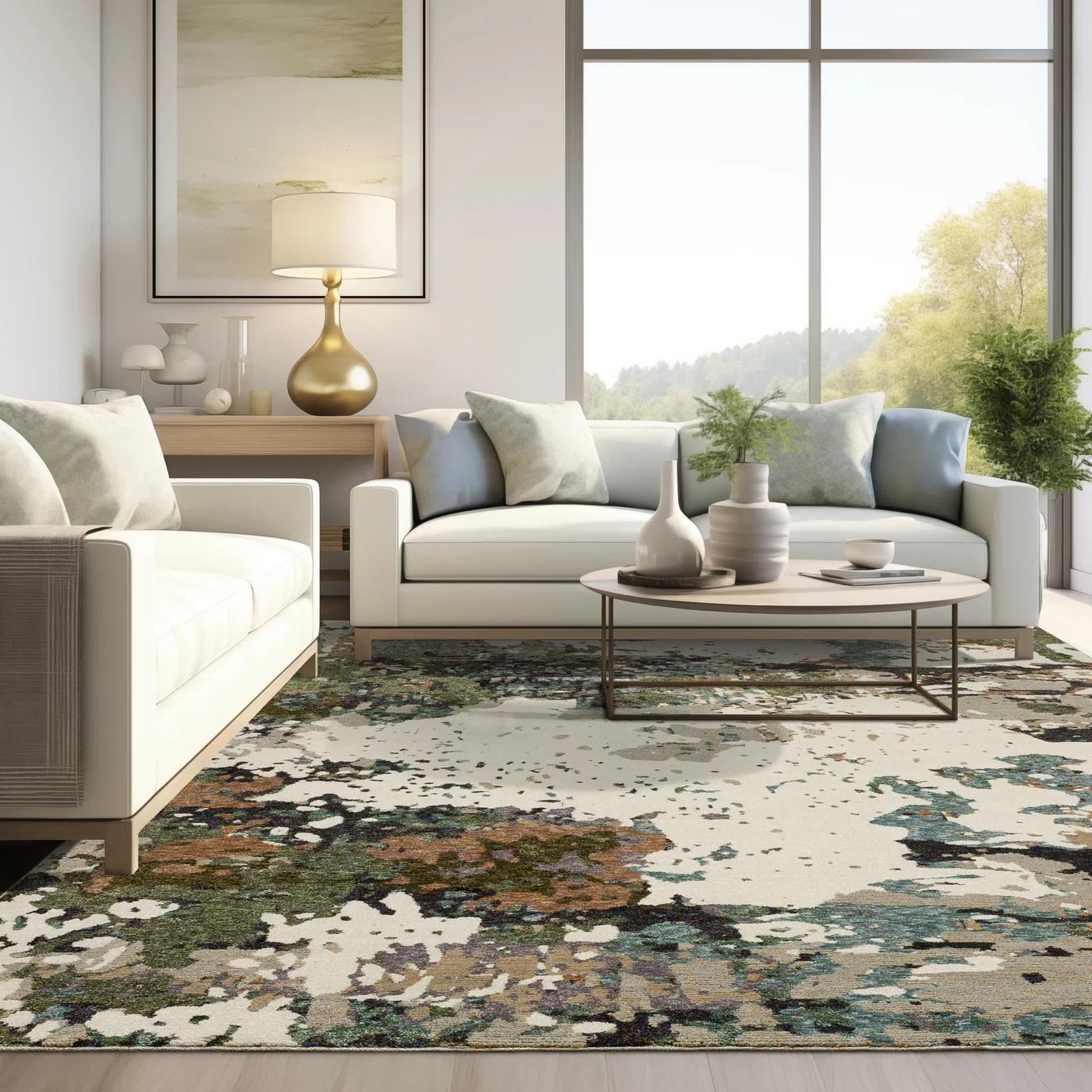 Contemporary Rugs & Transitional Rugs Evolution 981A Ivory - Beige & Lt. Brown - Chocolate Machine Made Rug