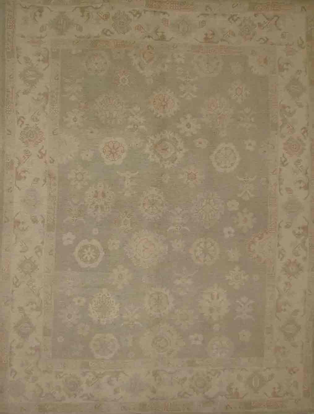 Oushak Rugs USHAK 15823 Lt.Green & Ivory - Beige Hand Knotted Rug