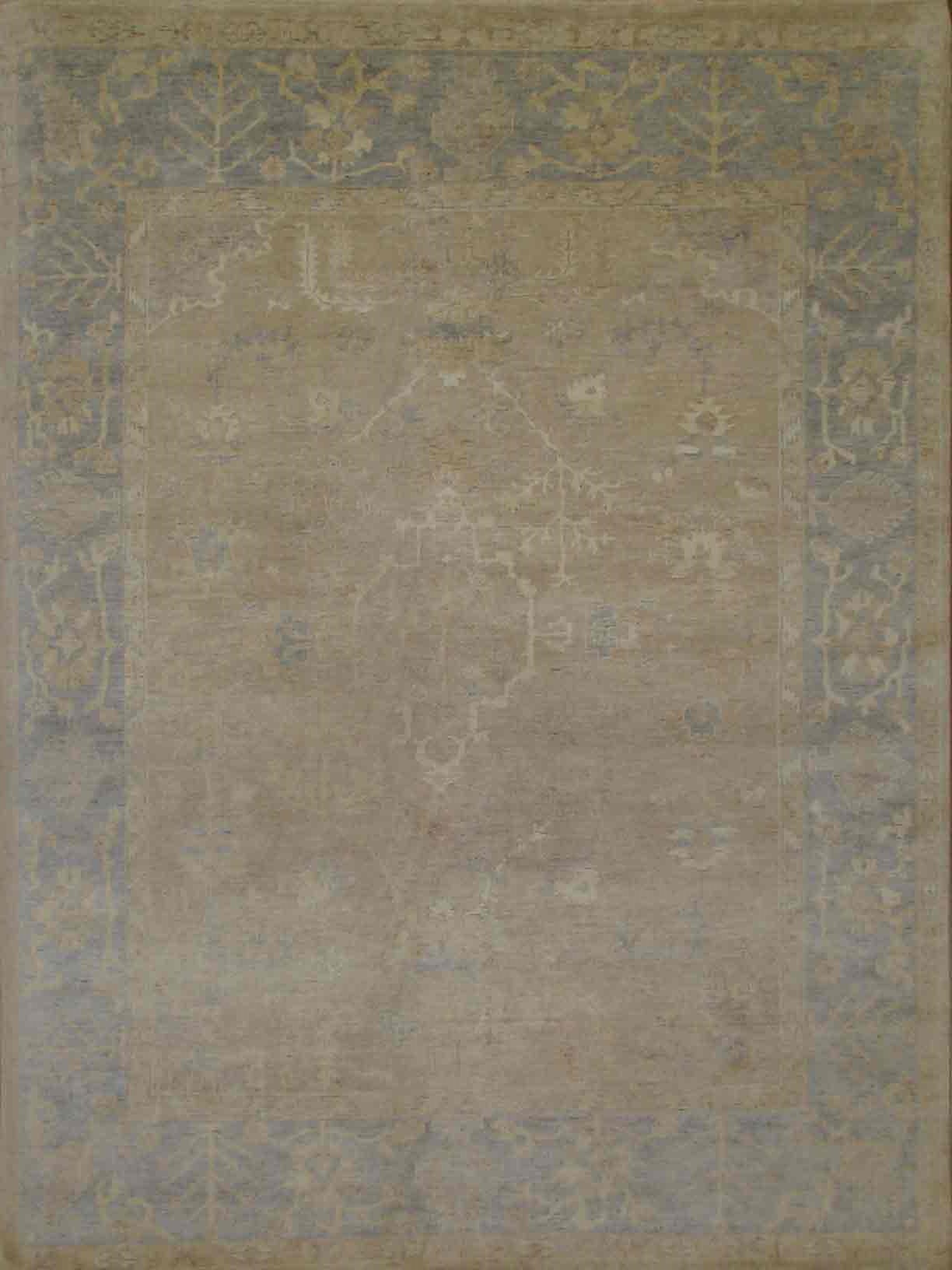 Oushak Rugs F.T.KNOT 18506 Camel - Taupe & Lt. Blue - Blue Hand Knotted Rug