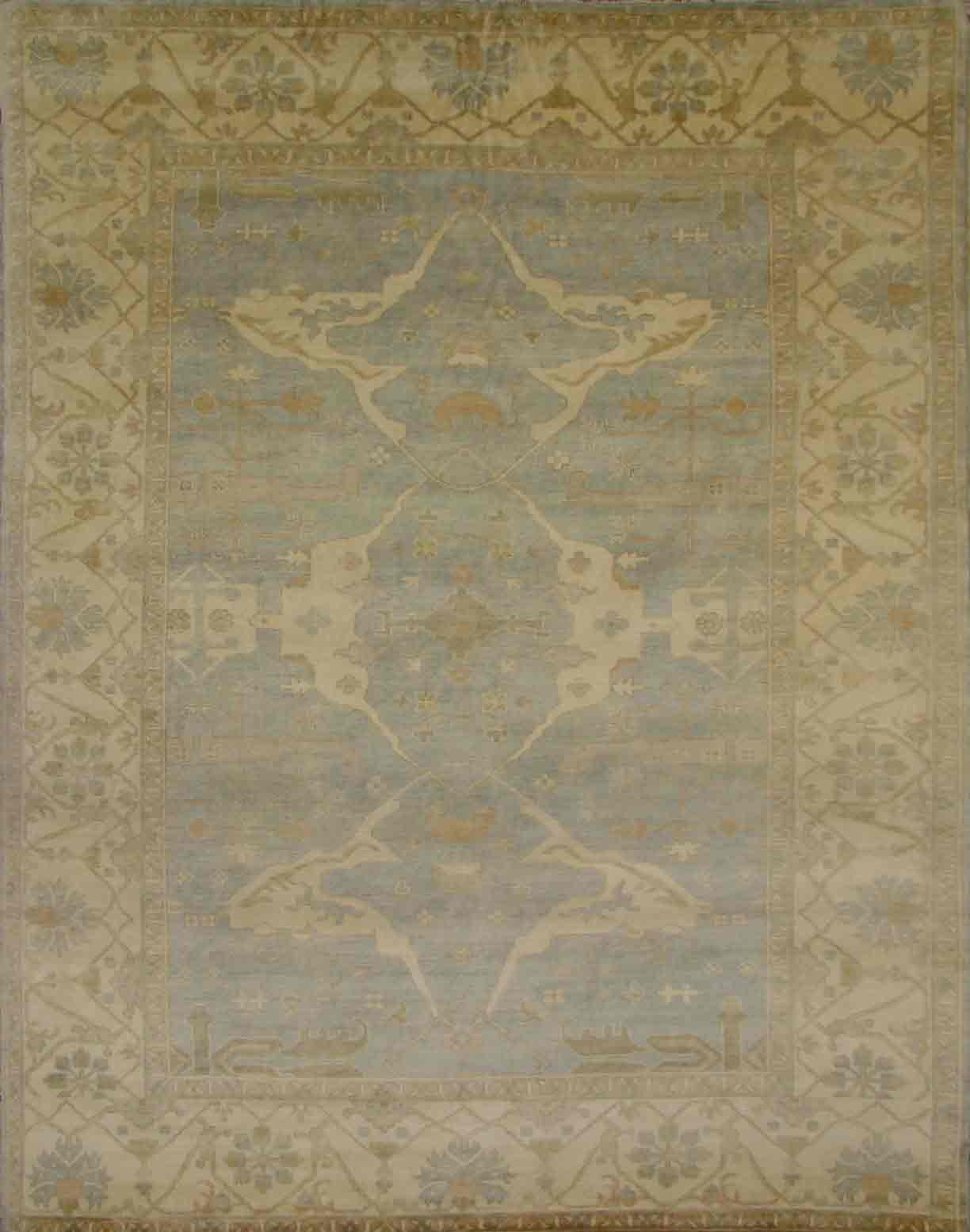 Oushak Rugs TURK-2 18535 Lt. Blue - Blue & Ivory - Beige Hand Knotted Rug