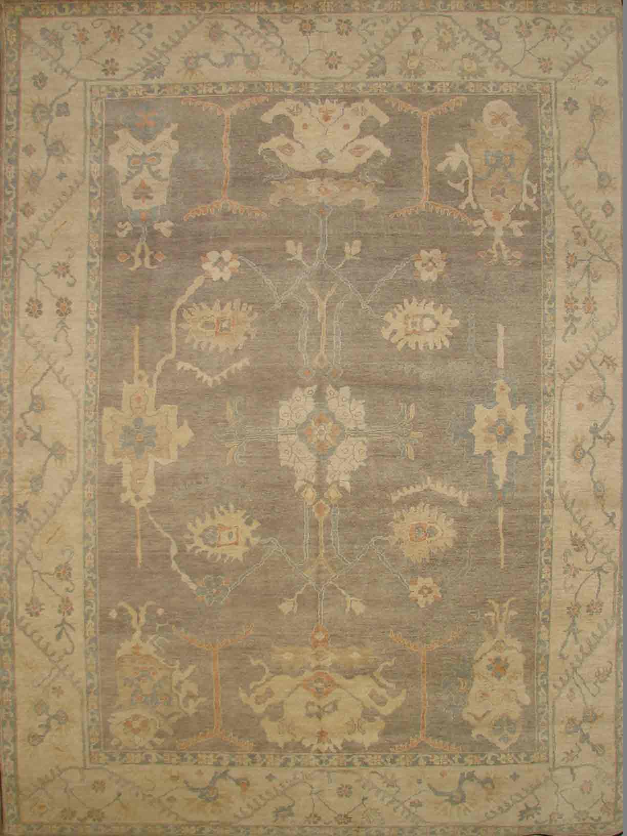 Oushak Rugs F.T.KNOT 18827 Lt. Brown - Chocolate & Ivory - Beige Hand Knotted Rug