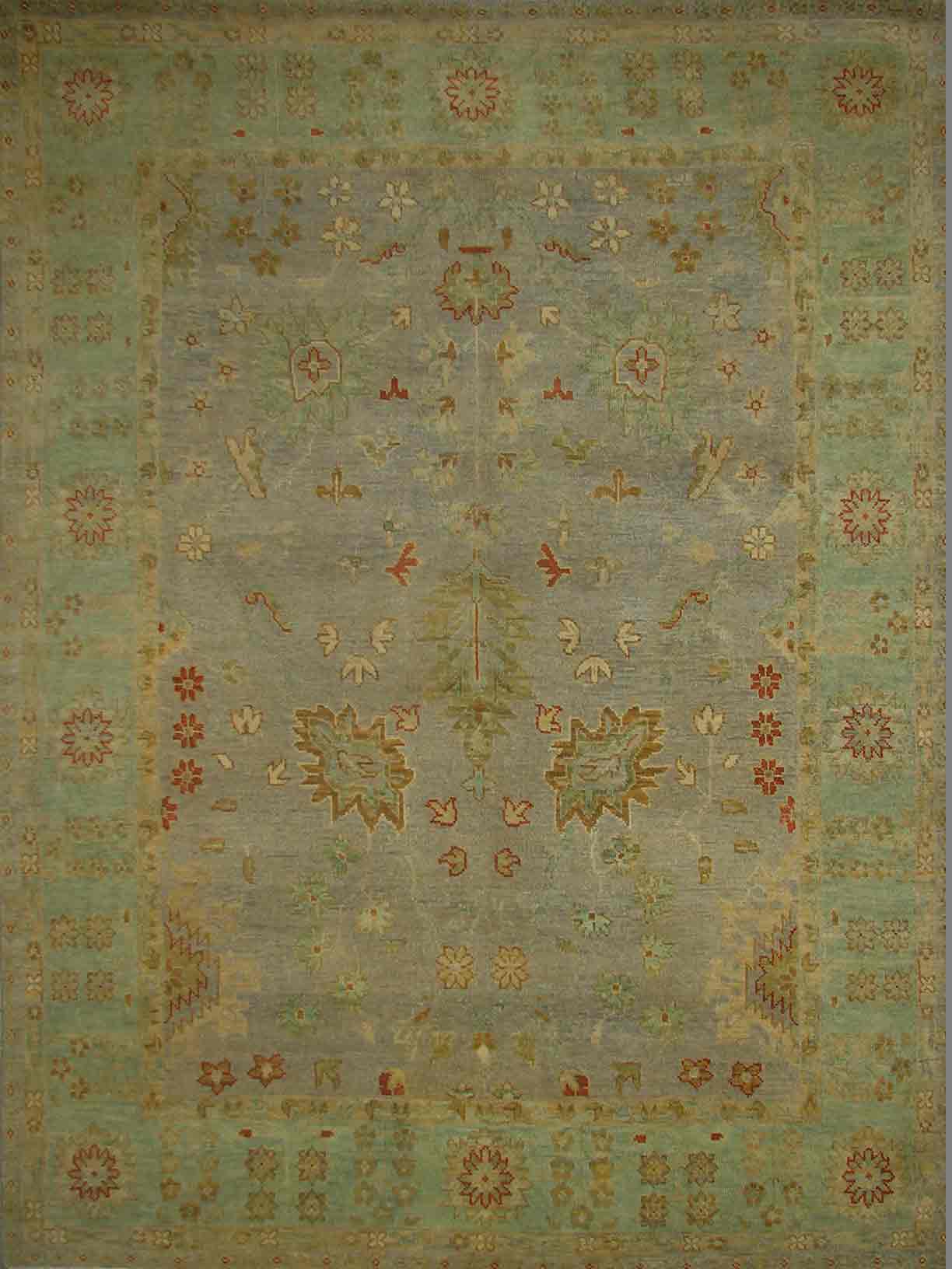 Oushak Rugs NAWAB 18861 Lt. Grey - Grey & Lt. Green Hand Knotted Rug