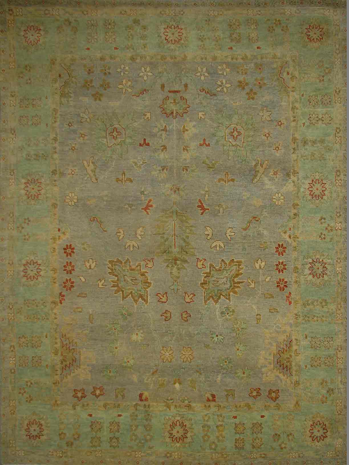 Oushak Rugs NAWAB 18861 Lt. Grey - Grey & Aqua - Lt. Green Hand Knotted Rug