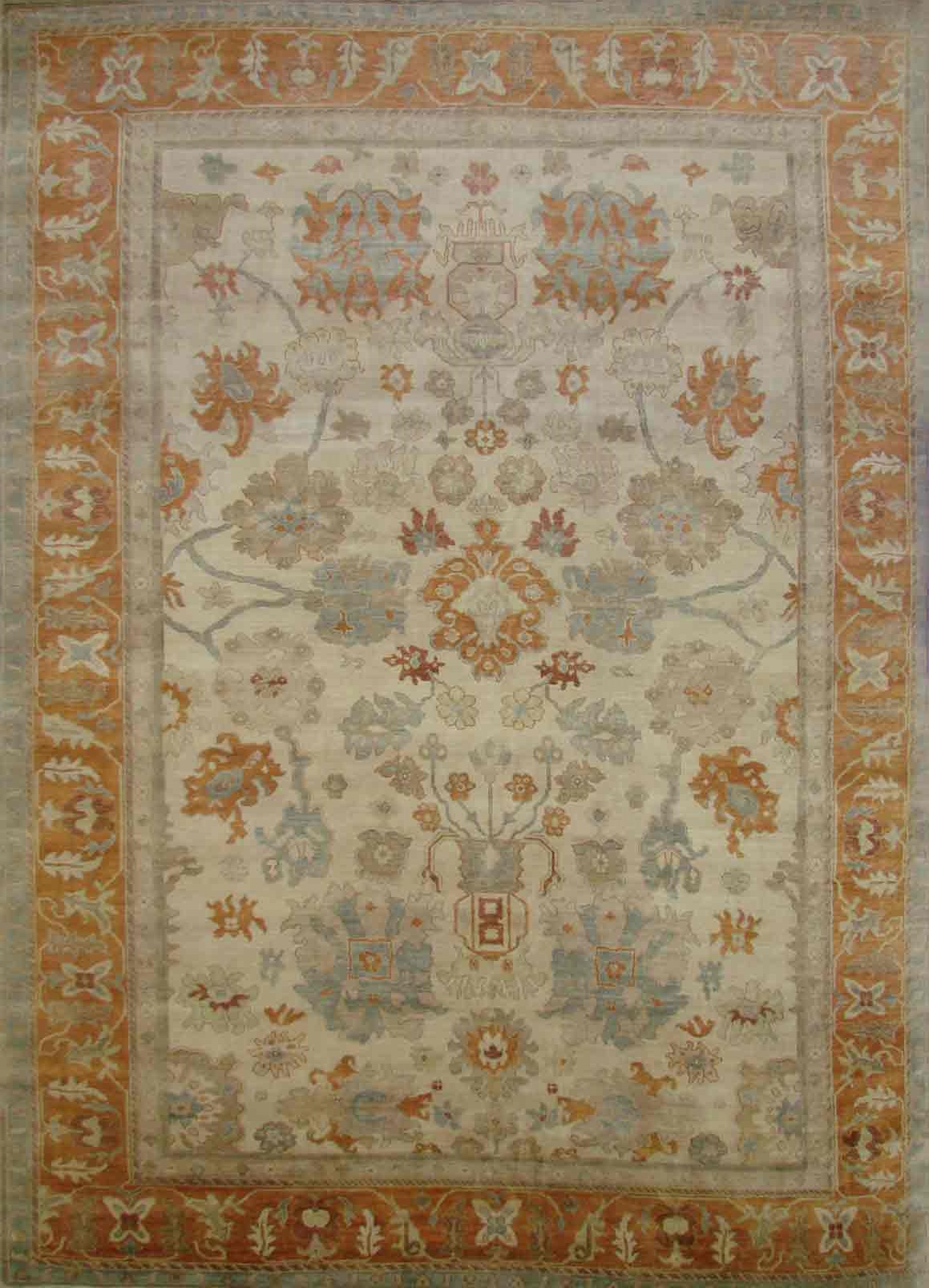 Oushak Rugs TURK-1 18543 Ivory - Beige & Rust - Orange Hand Knotted Rug