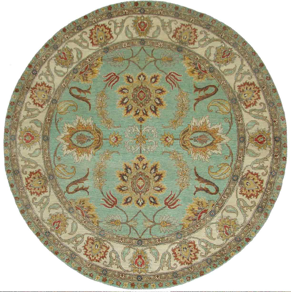 Octagon, Square & Round Rugs SULTAN 18990 Lt.Green & Ivory - Beige Hand Knotted Rug