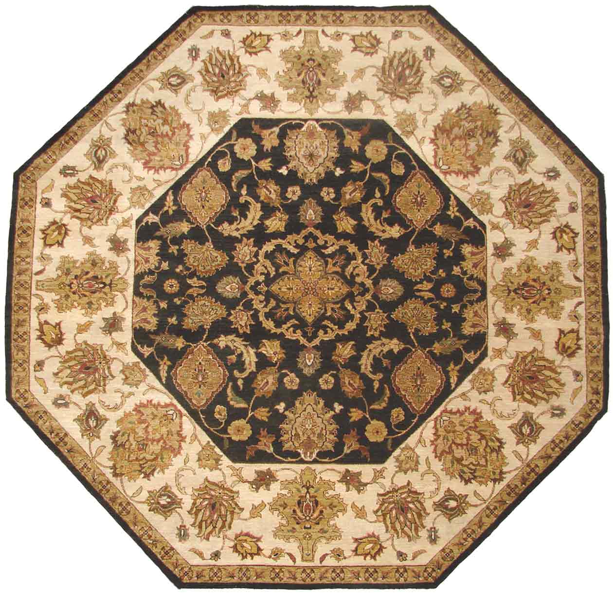 Round & Octagon Rugs SULTAN 19085 Black - Charcoal & Ivory - Beige Hand Knotted Rug
