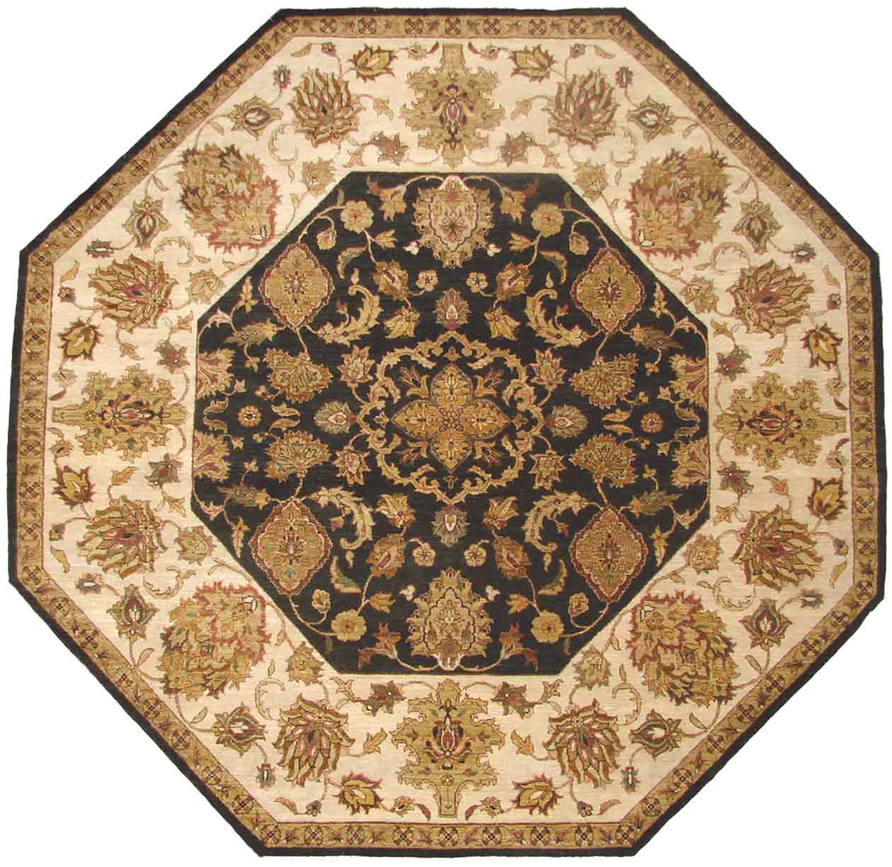 Octagon, Square & Round Rugs SULTAN 19085 Black - Charcoal & Ivory - Beige Hand Knotted Rug