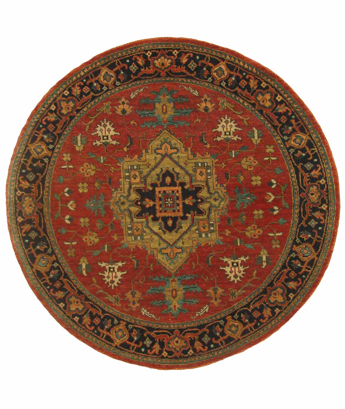 Round, Octagon & Square Rugs FINE SERAPI 19286 Rust - Orange & Medium Blue - Navy Hand Knotted Rug