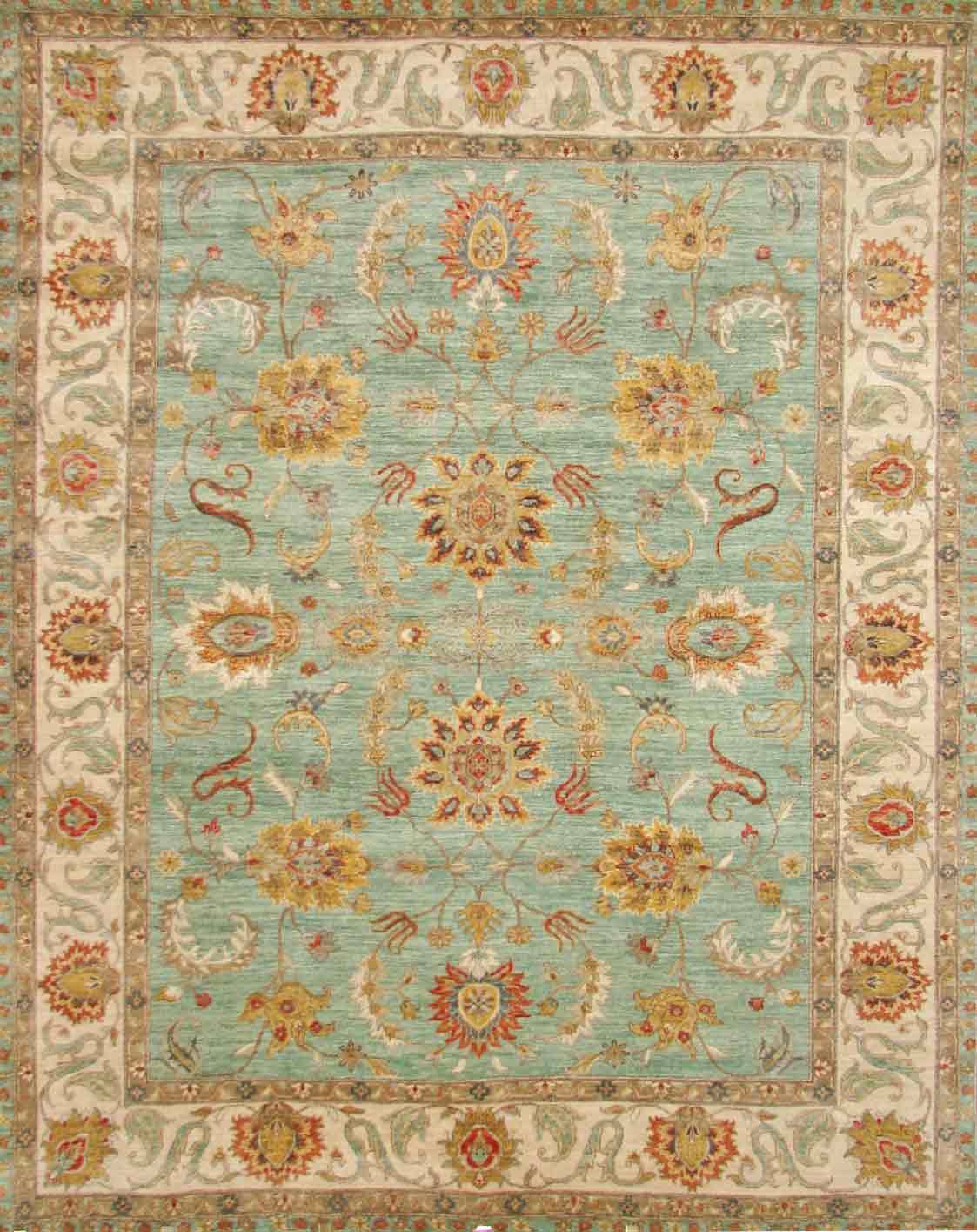 Traditional & Oriental Rugs SULTAN 16073 Aqua - Lt.Green & Ivory - Beige Hand Knotted Rug