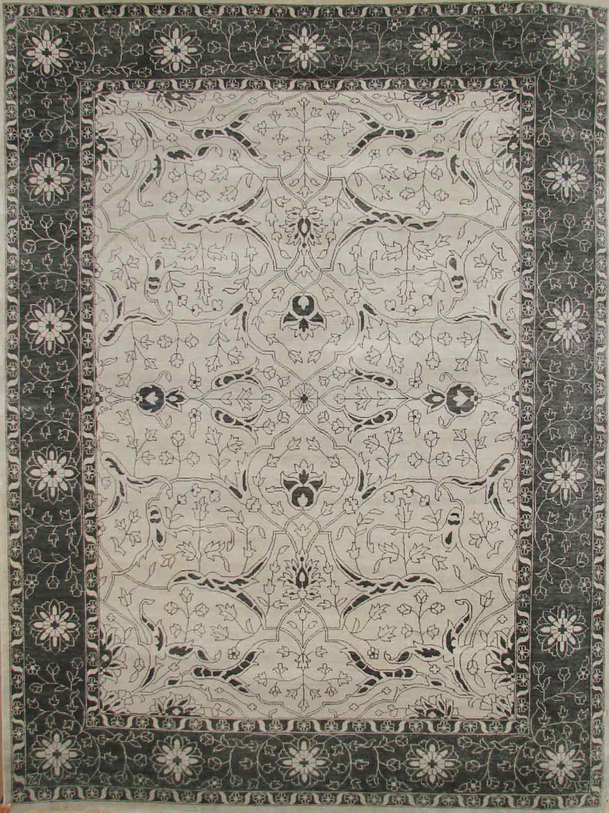 Traditional & Oriental Rugs KHYBER II 19102 Lt. Grey - Grey & Black - Charcoal Hand Knotted Rug