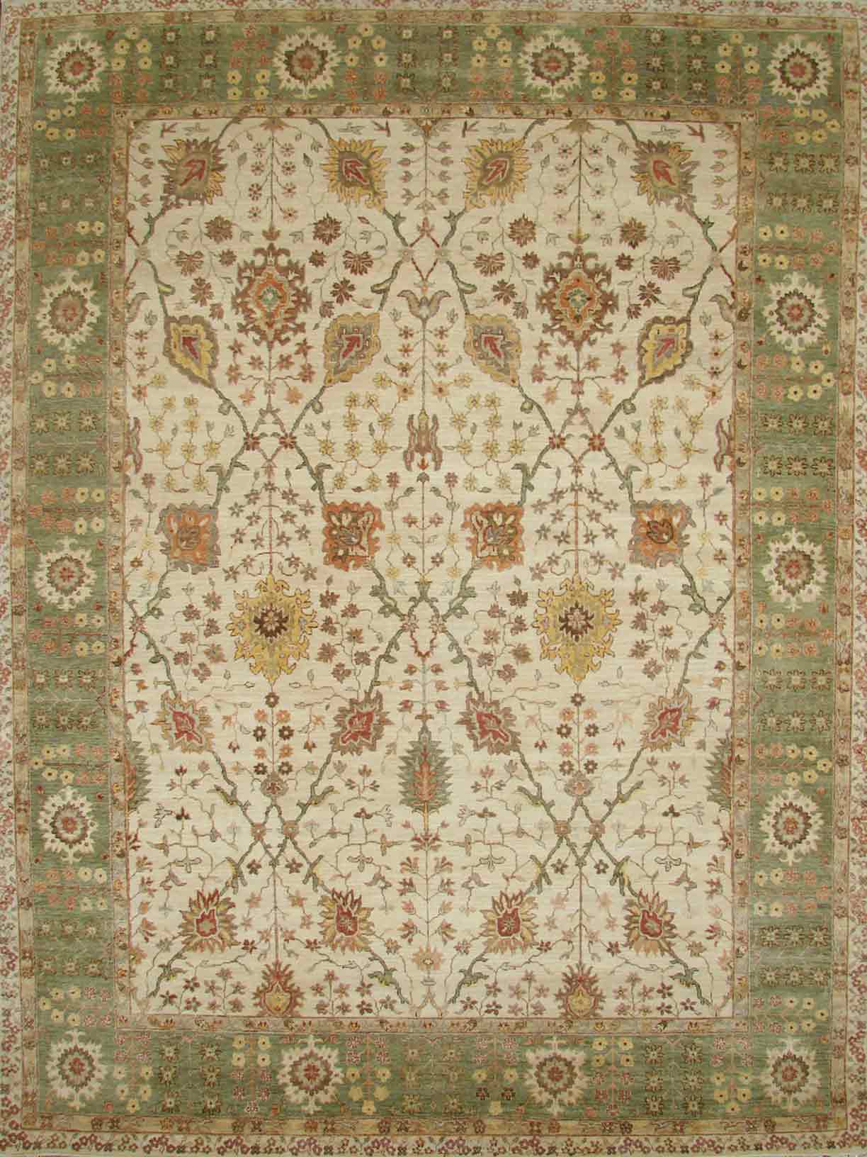 Traditional & Oriental Rugs SULTAN 18983 Ivory - Beige & Green Hand Knotted Rug