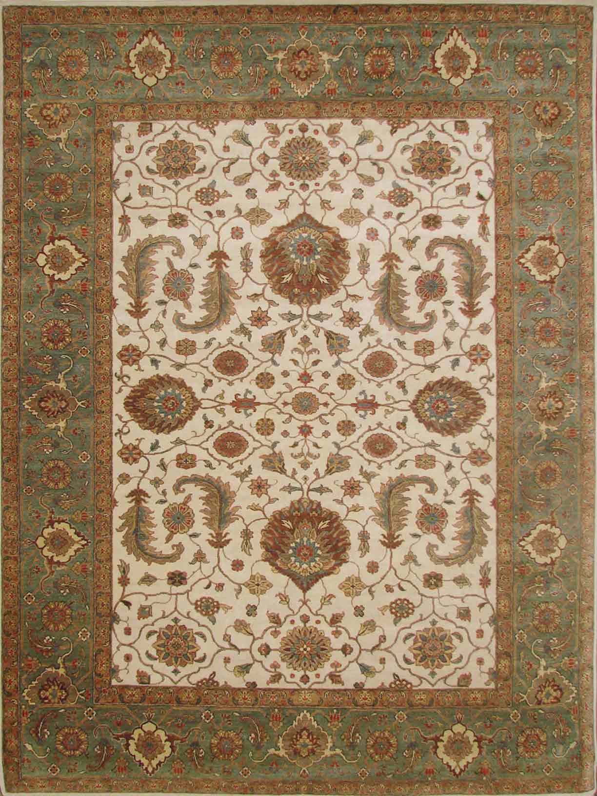 Traditional & Oriental Rugs KHYBER I 19199 Ivory - Beige & Aqua - Lt. Green Hand Knotted Rug