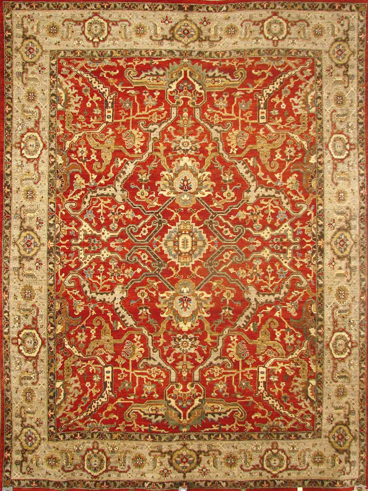 Traditional & Oriental Rugs KHYBER II 18810 Red - Burgundy & Camel - Taupe Hand Knotted Rug