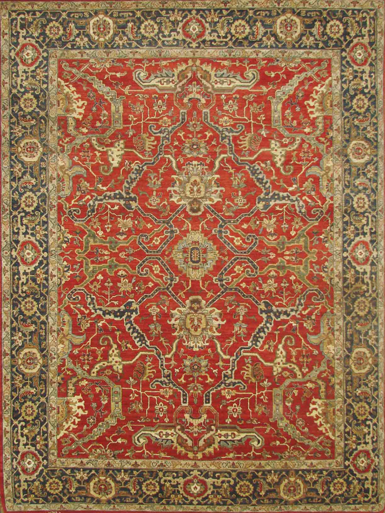 Traditional & Oriental Rugs KHYBER II 19196 Red - Burgundy & Medium Blue - Navy Hand Knotted Rug