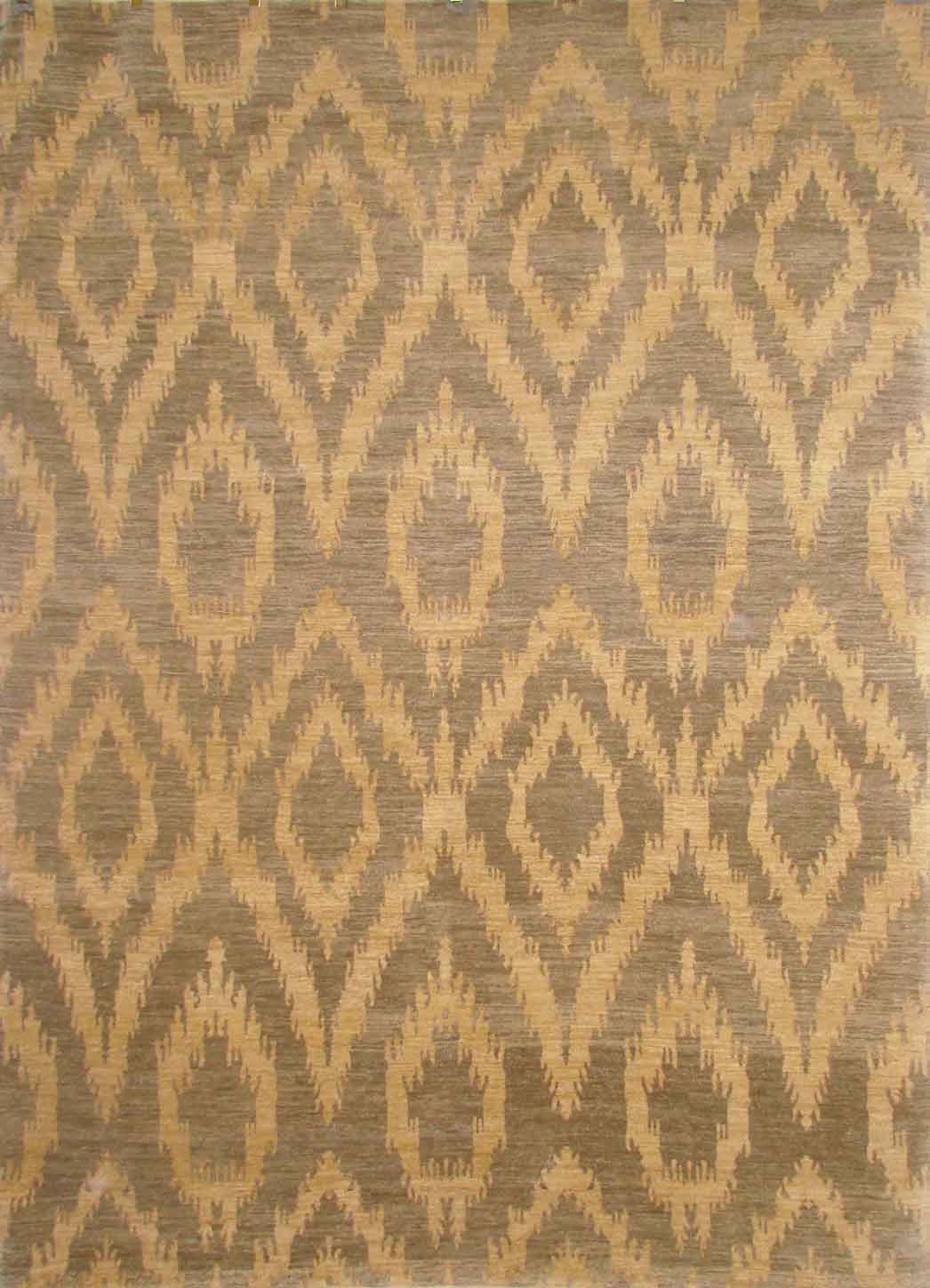 Contemporary Rugs & Transitional Rugs IKAT 13124 Ivory - Beige & Lt. Grey - Grey Hand Knotted Rug