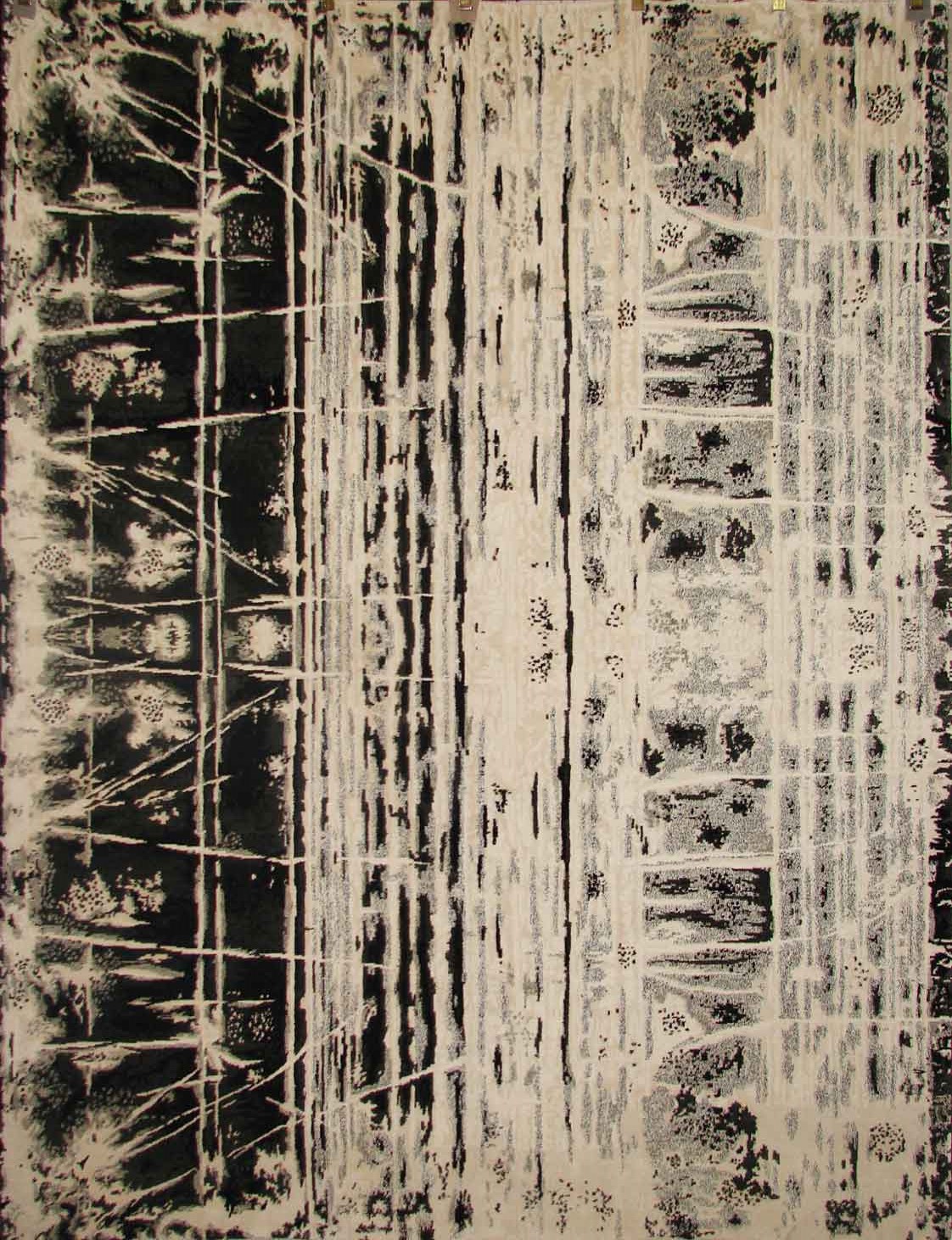 Contemporary Rugs & Transitional Rugs BAMBOO SILK 14550 Ivory - Beige & Black - Charcoal Hand Knotted Rug