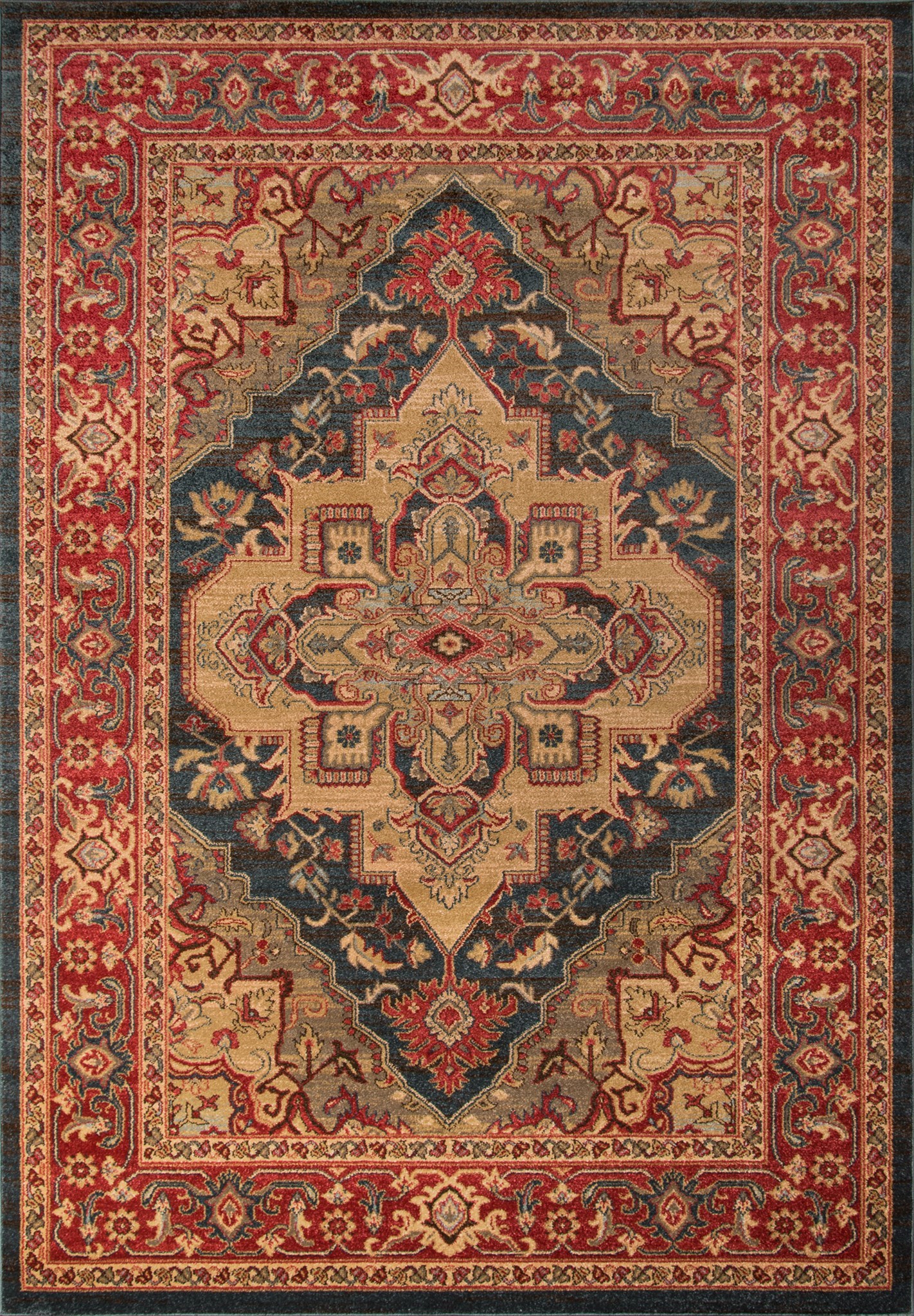 Traditional & Oriental Rugs GHAZNI GZ-05NAVY Medium Blue - Navy & Red - Burgundy Machine Made Rug