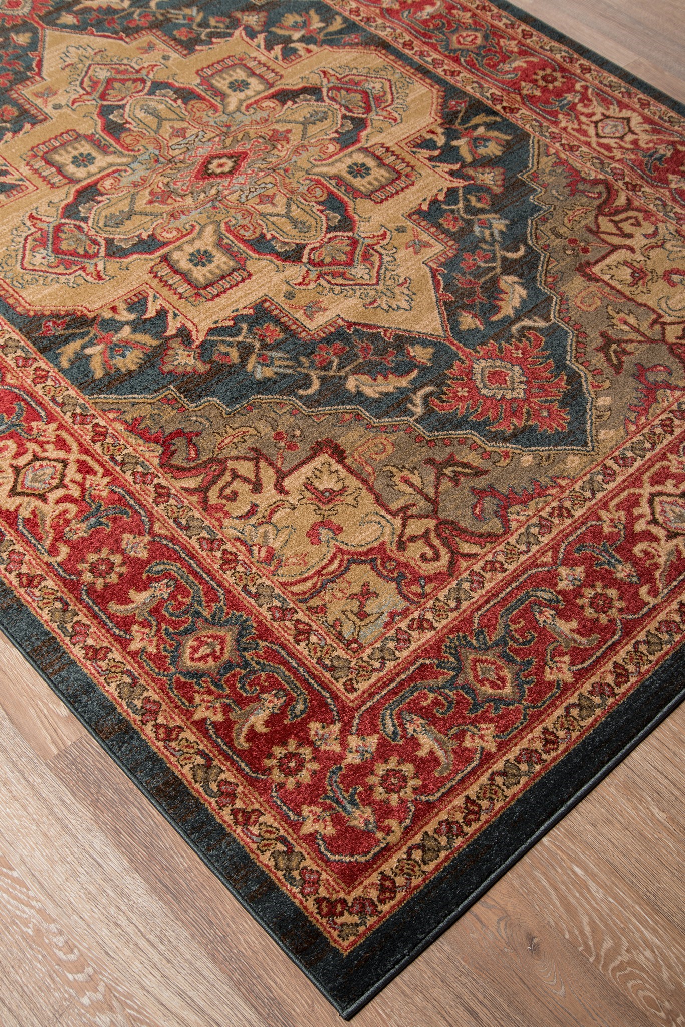 Traditional & Oriental Rugs GHAZNI GZ-05NAVY Medium Blue - Navy & Red - Burgundy Machine Made Rug