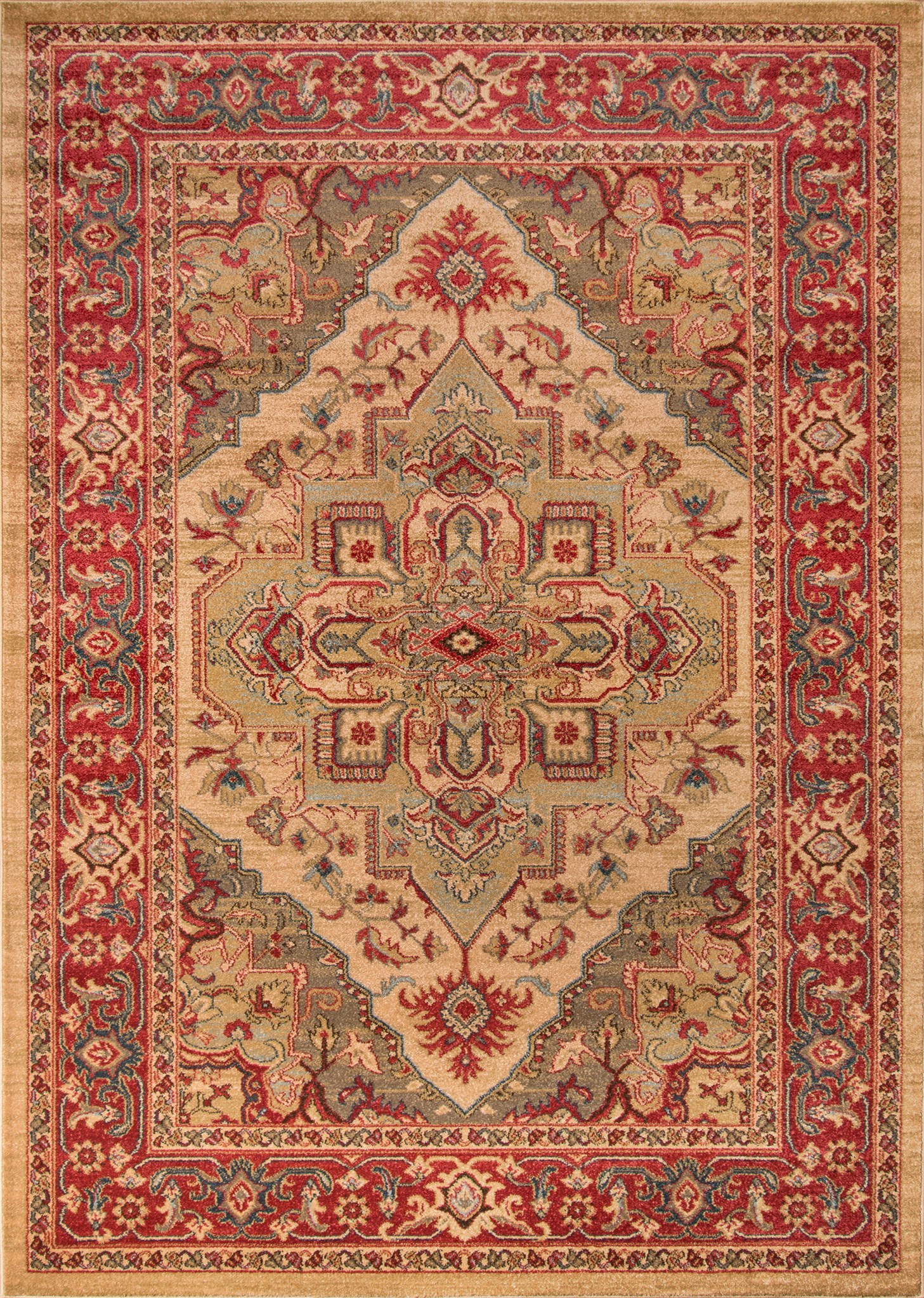 Traditional & Oriental Rugs GHAZNI GZ-05BEIGE Ivory - Beige & Red - Burgundy Machine Made Rug