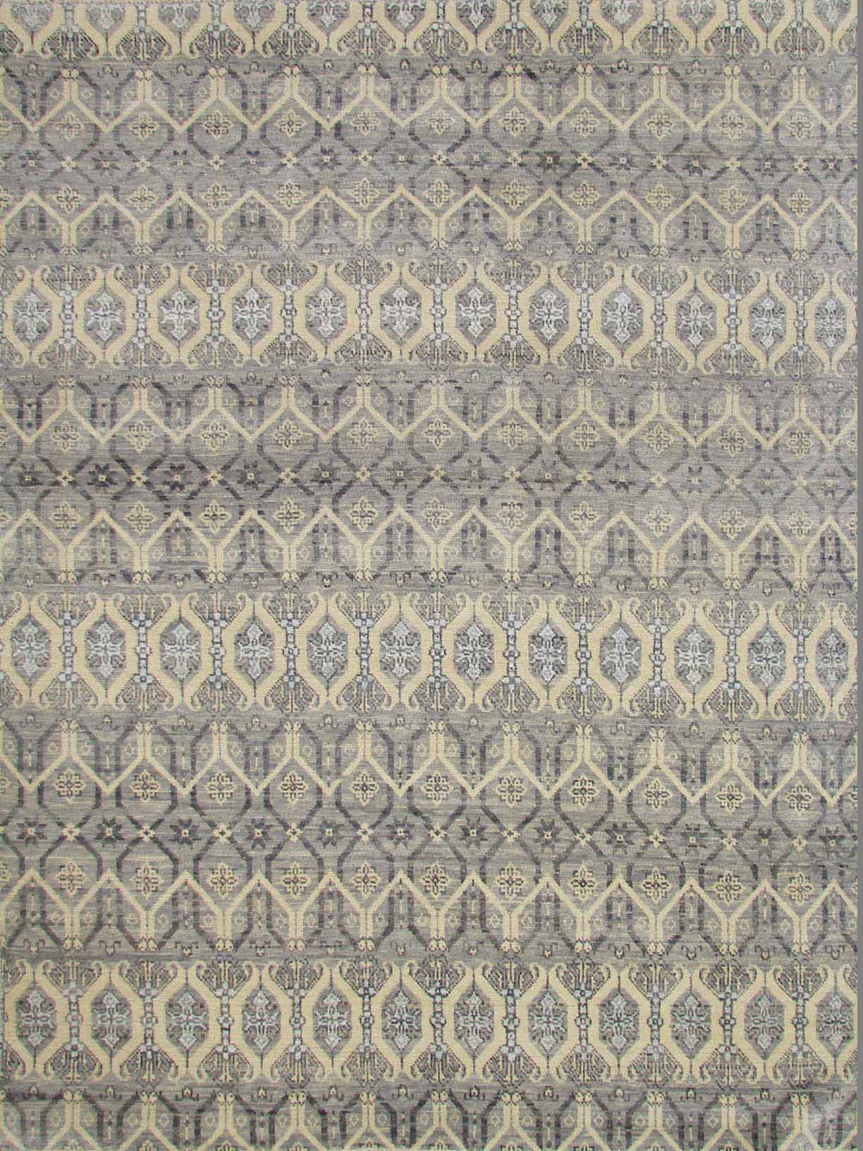 Contemporary & Modern Rugs NAWAB 18525 Lt. Grey - Grey & Ivory - Beige Hand Knotted Rug