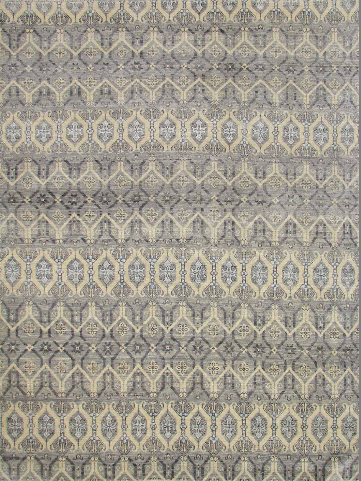Contemporary Rugs & Transitional Rugs NAWAB 18525 Lt. Grey - Grey & Ivory - Beige Hand Knotted Rug