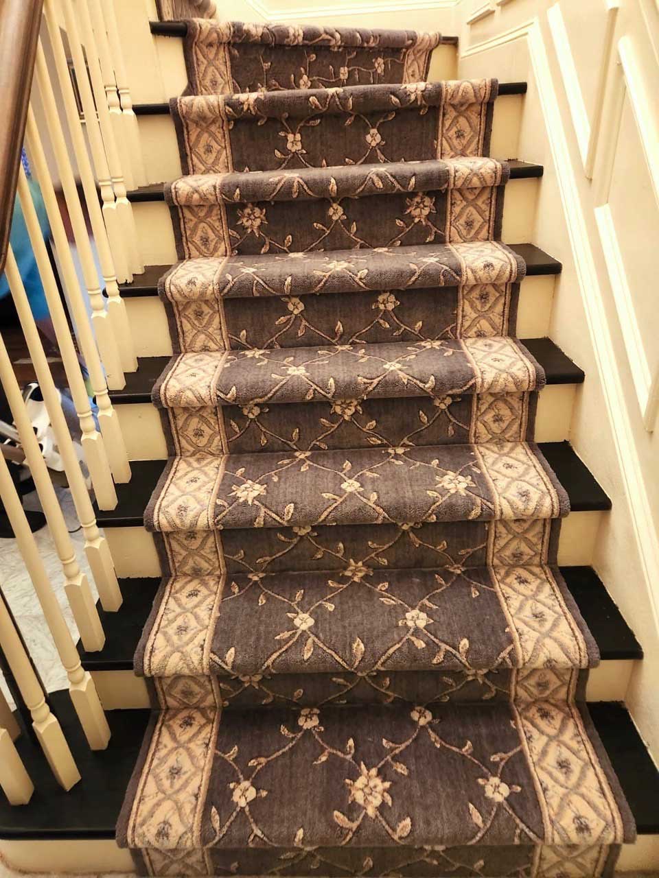 Runner Rugs - Stair Runner installation is done be professionals installer  at Oriental Designer Rugs, Atlanta, Georgia.